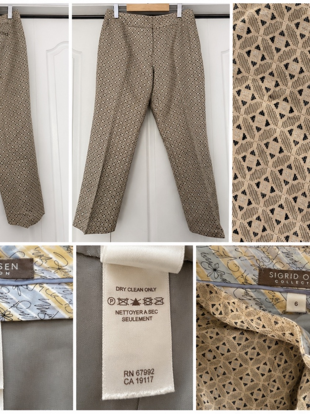Sigrid Olsen Collection Silk Blend Patterned Pants – Size 6 – Beige/Black